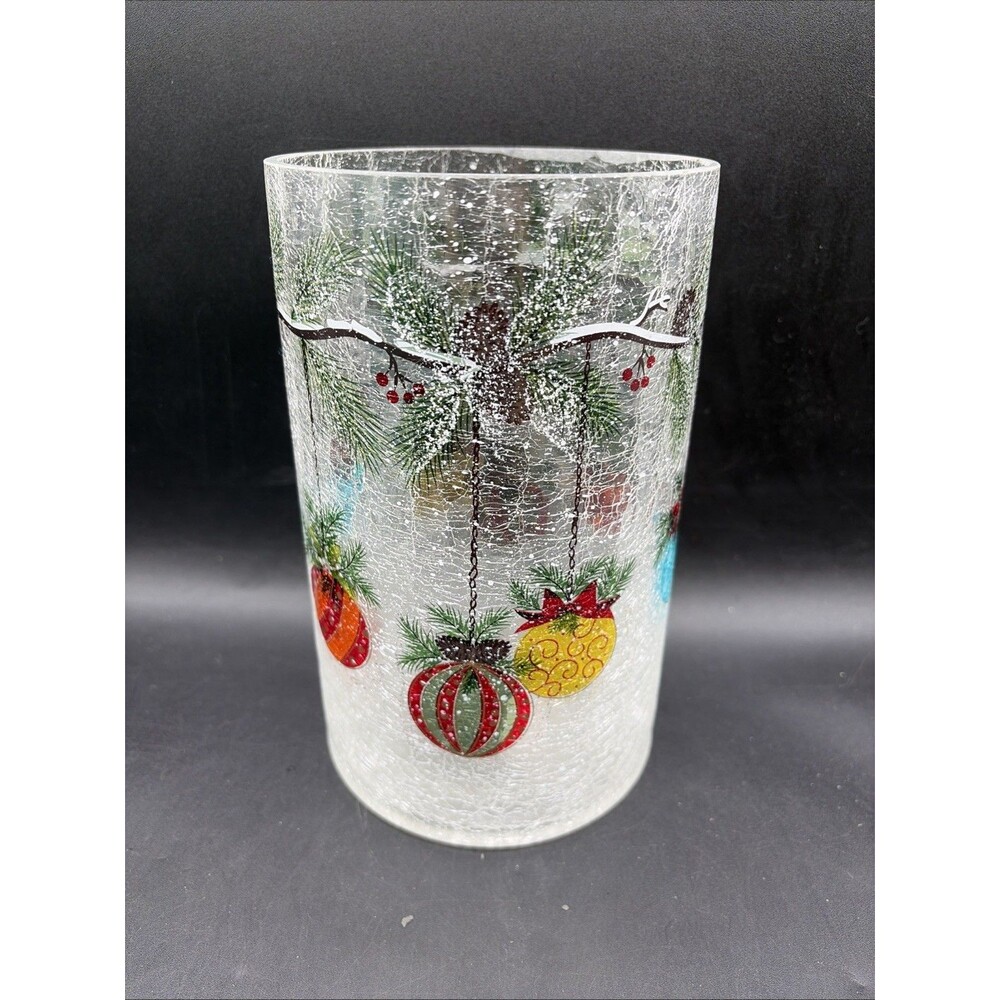 Yankee Candle Christmas Ornaments Lg Jar Holder Frosted Crackle Glass Colorful